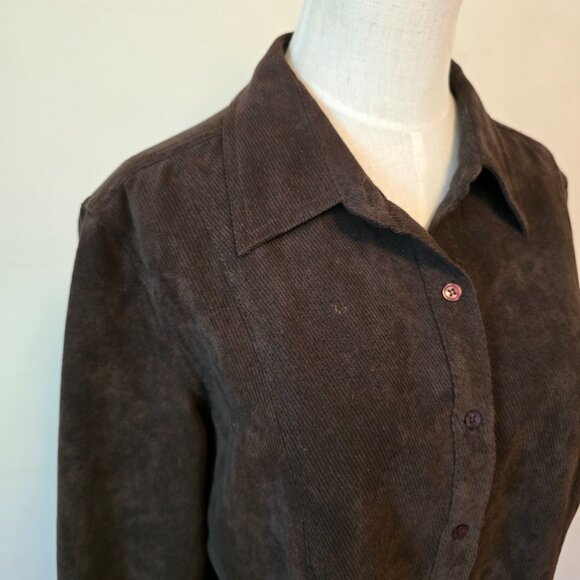 Cotton Ginny - Vintage Corduroy Brown Button Up Top & Skirt Set - Picture 3 of 14